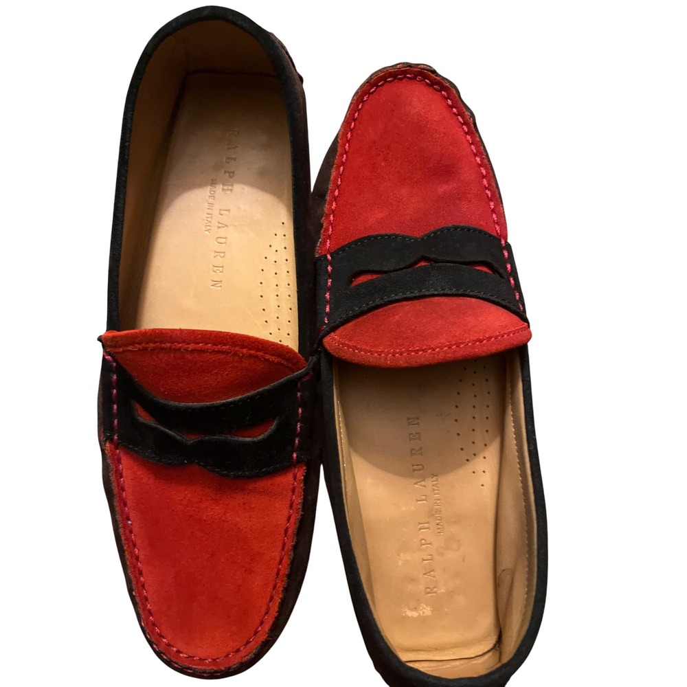 Ralph Lauren Men Red Suede Driving Moccasins Loafers Shoes Made in‎ Italy - Picture 4 of 11
